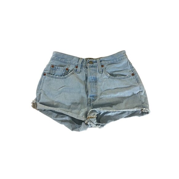 Levi's Women's 501 Blue Denim Raw Hem Festival Shorts - 26 - Picture 1 of 9